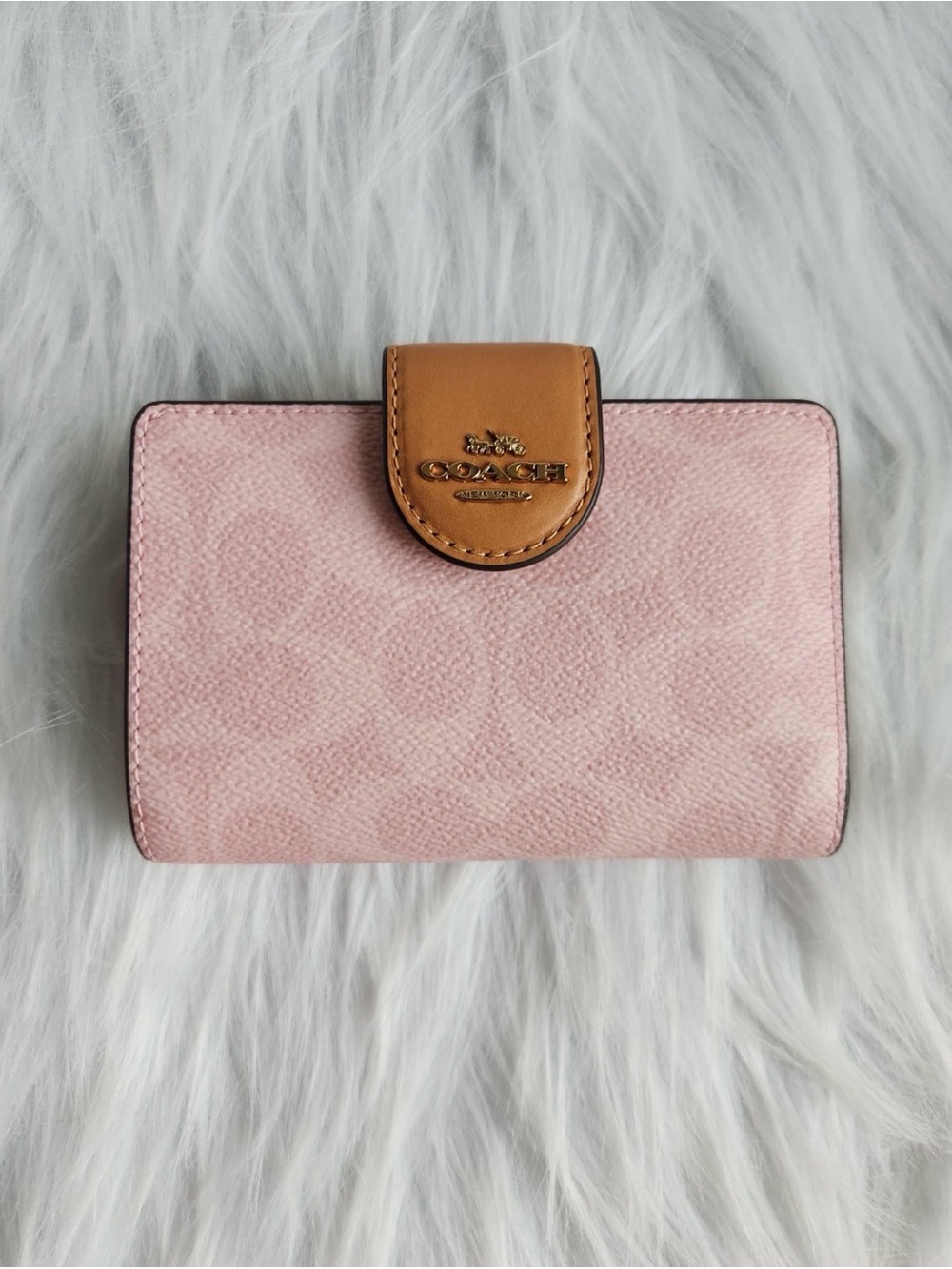 Coach Powder Pink Medium Corner Zip Wallet In Signature Canvas